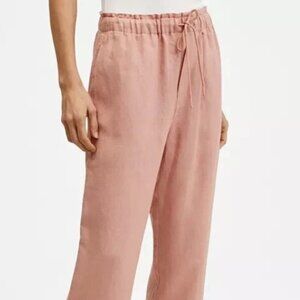 MANGO Womens Pink Drawstring Linen Pants Size L